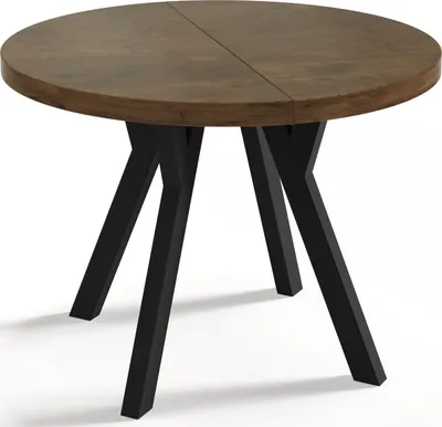 Obrázek produktu pro Designový Kulatý Rozkládací Jídelní Stůl – Styl Podkroví, Industriální, Úsporný – Černé Nohy – 100–150 cm – 6–8 Míst na Sezení  – Dub Lefkas - 150 cm