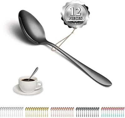 Immagine prodotto di Ibenzoa® Set da 12 cucchiaini da tè neri in acciaio inossidabile con rivestimento in titanio nero, lunghezza 14 cm, versatili e lavabili in lavastoviglie