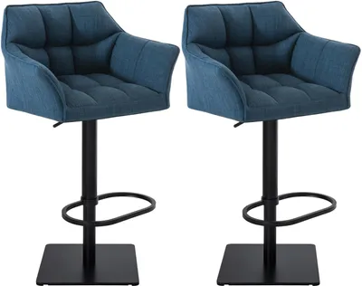 Produktbild von CLP 2er Set Barhocker Damaso Stoffbezug drehbar und höhenverstellbar bis 240 kg blau Gestell Farbe schwarz