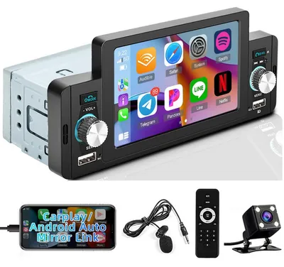 Obrázok produktu pre 1 Din autorádio s 5-palcovým dotykovým displejom, podporou CarPlay a Android Auto, a s cúvacou kamerou