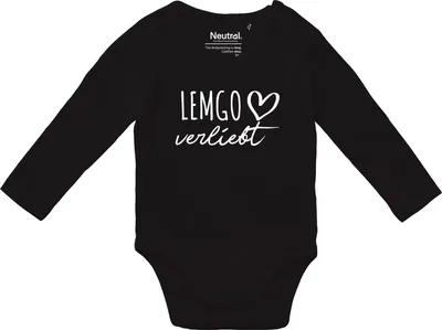 Produktbild von Huuraa Baby Body Lemgo verliebt 62 Black  Baumwolle Fairtrade Langarmbody Geschenkidee