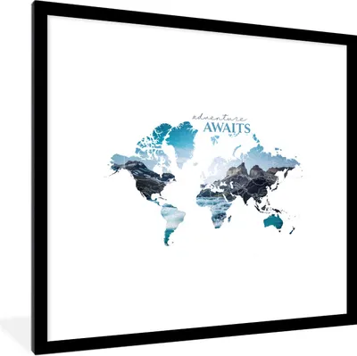 Produktbild von MuchoWow® Gerahmtes Poster Weltkarte - Sprichwörter - Abenteuer 40x40 cm - Poster mit Schwarzem Bilderrahmen Wandposter Rahmen Foto Bilder - Poster - Plakat im Rahmen