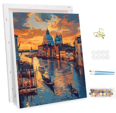 Image de Kit de peinture par numéros pour adultes, modèle "Nuit à Venise", dimensions 30x40 cm