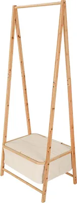Produktbild von Lumaland Kleiderständer aus Bambus Dekorative Garderobe Ideal für Single-Haushalte Familien Besuch integriertes Ablagefach 159 x 60 x 45 cm Beige