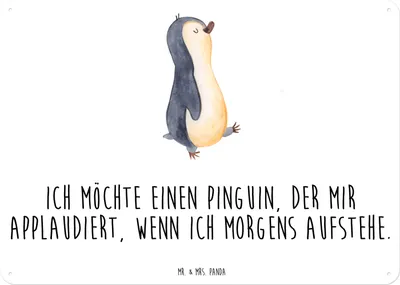 Produktbild von Mr. & Mrs. Panda tafel Pinguin marschieren DIN A3 - Weiß - Geschenk, Blechschild, Spazieren, Schild, Unausgeschlafen, Familie, Retro, Wandbild, Bruder, Türschild, Applaus