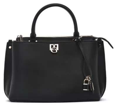 Produktbild von Elegante Damenhandtasche in Schwarz-Weiß mit Schultergurt und Fächern