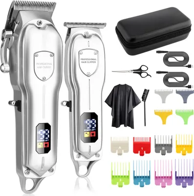 OKWISH Haarschneider, Haarschneidemaschine, Haartrimmer, USB wiederaufladbar, LED-Anzeige Langhaarschneider Bartschneider Silber
