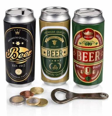 Sparbüchsen-Set, 3er-Pack, Metall, Bierdosendesign, 16x7 cm