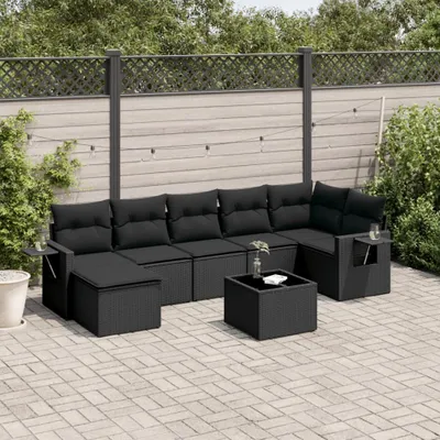 Produktbild von Design 8-tlg. Garten-Sofagarnitur mit Kissen Schwarz Poly Rattan, Gartenmöbel-Sets 2024 Neu