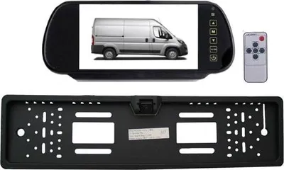 Produktbild von Set aus 7" Monitor im Spiegel + Rückfahrkamera im Kennzeichenrahmen