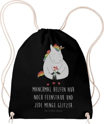Produktbild von Mr. & Mrs. Panda Stoffbeutel Einhorn Traurig - Schwarz - Geschenk, Beutel, Freunde, Jutebeutel, Trauer, Liebe, Einhörner, rucksack, sporttasche klein, Unicorn, wander