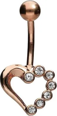 Produktbild von Bauchnabelpiercing Chirurgenstahl Bananabell mit Brass-Design HERZ + KRISTALLE