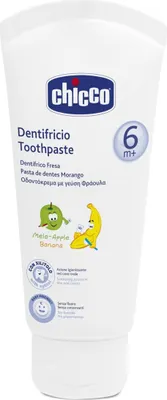 Produktbild von Chicco Dentifricio Mela Banana, Zahnpasta gegen Zahnverfall, Baby, 50 ml, 0,5 Jahr(e)