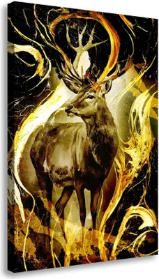 Produktbild von Wandbild Leinwandbild Hirsch Gold Style Kunstdruck XXL Wanddeko: 40x60x2cm