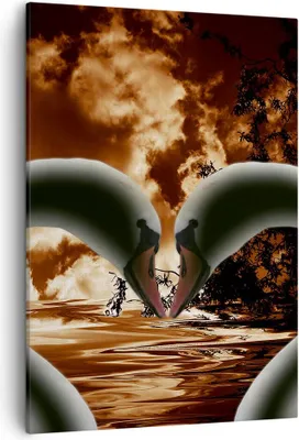Produktbild von Bild auf Leinwand - Leinwandbild - Einteilig - Schwäne Nacht Liebe - 50x70cm - Wand Bild - Wanddeko - Wandbilder - Leinwanddruck - Wanddekoration - Leinwand bilder - Wandbild - PA50x70-0293