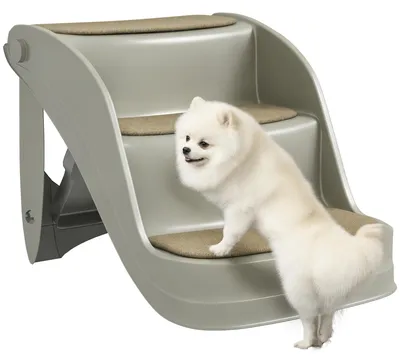 Produktbild von Faltbare Hundetreppe - Hunderampe für kleine Hunde - 3 Stufen - Rutschfeste Stufen - Kunststoff - 49x38x38 cm - Grau