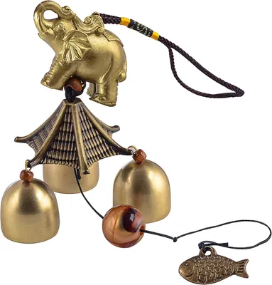 Produktbild von Feng Shui Windspiel, 3 Metallglocken, 44 cm, Hängedekoration für Außen, für Garten