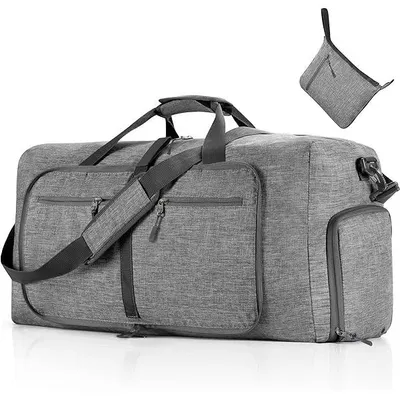 Produktbild von 65L Reisetasche mit Schuhfach, Große Falttasche für Camping, Reisen, Fitness, Grau