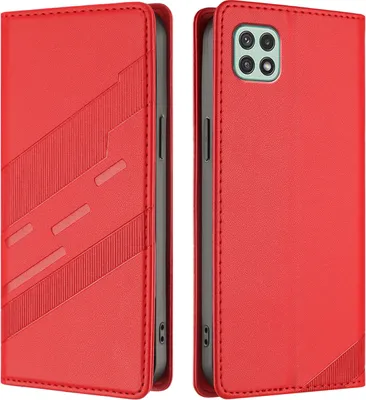 Produktbild von Hülle für Samsung Galaxy A22 5G, Kunstleder Brieftaschen Handyhülle mit Kartenfach und Standfunktion Rot