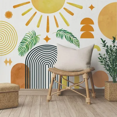 Produktbild von Muursticker "Boho Sonne" – Wandsticker für Kinder – Wanddekoration für Schlafzimmer – Wanddekoration für Wohnzimmer – Freundliche Vinyl-Aufkleber – Einfach anzubringen