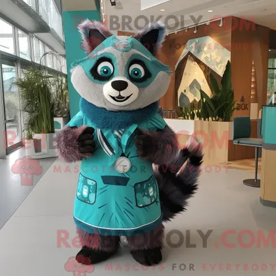 Produktbild von Blaugrünes REDBROKOLY Waschbär-Maskottchenkostüm mit Minikleid und Wickelrock