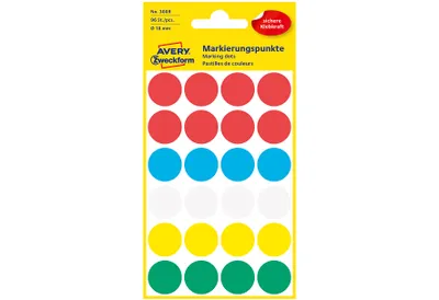 Immagine prodotto di Avery Zweckform® 3089 Punti marcatore - Ø 18 mm, 4 fogli/96 etichette, colori assortiti
