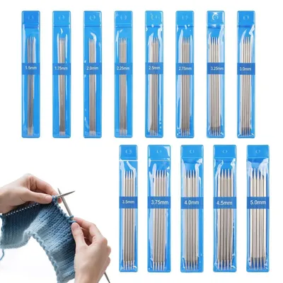 Immagine prodotto di Set di aghi da maglia in acciaio inossidabile, 65 pezzi, con punta doppia, lunghezza 15 cm, diametro da 1,5 mm a 5,0 mm, ideali per calze e piccoli progetti