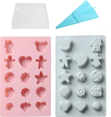 Produktbild von 2 Stück Schokoladenformen Süßigkeitenformen Zum Backen Von Süßen Leckereien, 14 Mulden, Antihaft-Silikon-Backformen, Eiswürfel, Mit Spritzbeutel Und Schaber