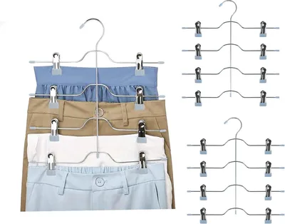 Produktbild von Kleiderbügel Hosenbügel, platzsparend, Kleiderbügel Röcke, 3 Stück, Kleiderbügel mit Clips, Rockbügel, platzsparend, Hosenbügel, Klemmbügel (grau)