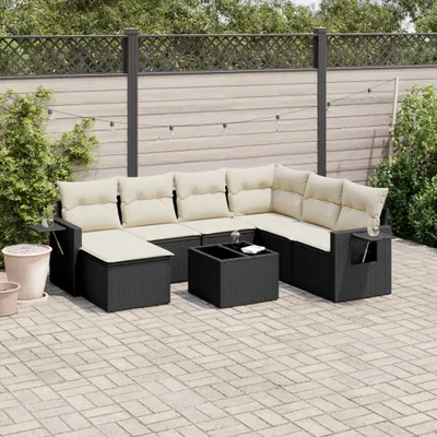 Produktbild von 8-tlg. Garten-Sofagarnitur - mit Kissen Schwarz Poly Rattan - Gartenmöbelset 3252843
