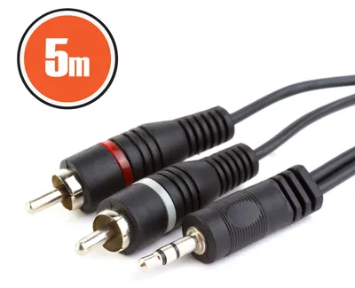 Produktbild von RCA-auf-3,5-mm-Stereo-Klinkenkabel – 2×RCA-Stecker auf 3,5-mm-Klinkenstecker – Länge 5 m – Für Audioverbindungen zwischen Multimedia-Geräten, Fernsehern, Verstärkern und Soundsystemen [20174], KI-generiertes Bild