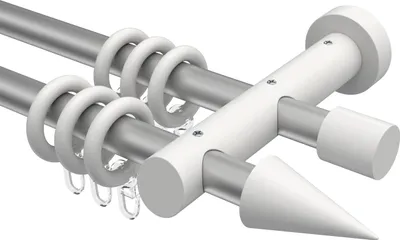 Produktbild von Interdeco Gardinenstange / Vorhangstange Silbergrau / Weiß, Typ Talena Siveo (Kegel), 20 mm Ø 2-läufig, 160 cm