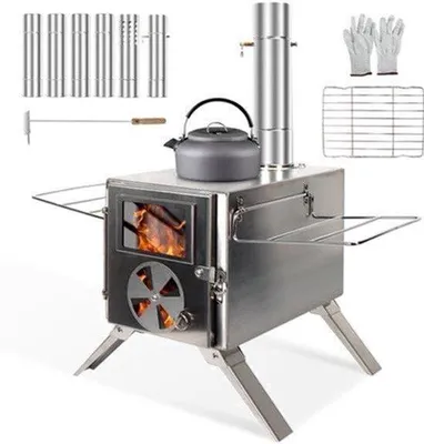 Produktbild von Mini-Campingofen, tragbar – Edelstahl, Holzofen – 30,5 x 20 x 20 cm – 4 kg – Outdoor-Ofen – Zeltofen für Camping