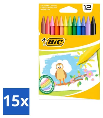 Productafbeelding van 15 BIC waskrijtjes - verschillende kleuren - 12 stuks - voordeelverpakking - 15 stuks