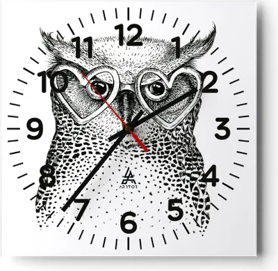 Produktbild von Wanduhr - Quadrat - Glasuhr - Mode Design Eule Aquarell - 30x30cm - Schleichendes Uhrwerk - Lautlos - zum Aufhängen bereit - Dekoration Modern - Wanddekoration aus Glas - C4AC30x30-3124