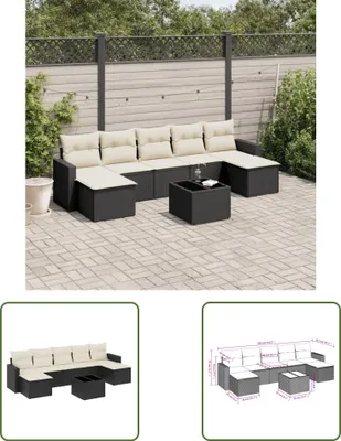 Produktbild von The Living Store 8-tlg. Garten-Sofagarnitur mit Kissen Schwarz Poly Rattan