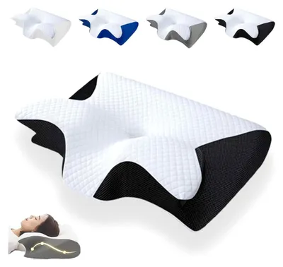 Produktbild von Kissen, Ergonomisches Nackenkissen mit lichtblockierenden Schlafmasken und Ohrstöpseln, Ergonomische Unterstützung für den Nacken (Schwarz, Kissenbezüge)