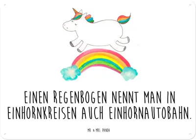 Produktbild von Mr. & Mrs. Panda tafel Einhorn Regenbogen DIN A4 - Weiß - Geschenk, Deko, Unicorn, wandtafel, Schild, Erwachsenwerden, Blechschild, Türschild, Wandbild, Glitzer