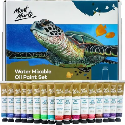 Produktbild von Mont Marte Wasserlösliche Ölfarben Set – 36 x 18ml – Ideal für Ölmalerei, vielseitig kombinierbar – Brillante Lichtechte Farben mit großer Deckkraft