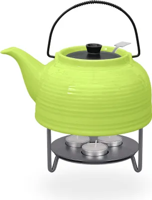 Produktbild von Nelly Teeset / Teekanne 1,5 liter aus Keramik mit Sieb und Stövchen, grün/schwarz