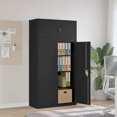 Produktbild von Aktenschrank Schwarz 90x40x180 cm Stahl, Metallschrank, Werkstattschrank, Werkzeugschrank, Büroschrank, Lagerschrank, Garagenschrank, Stahlschrank - 3188325
