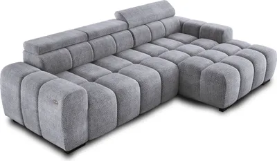 Produktbild von Ecksofa OMBO 285x168x77/97 cm, Rechte Seite Mit Schlaffunktion, Elektrisch Ausziehbarer Sitzfläche, Verstellbaren Kopfstützen, Dunklen Buchenholzfüßen, Hydrophobem EDEN-Bezugstoff - Silber