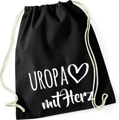 Produktbild von Huuraa Turnbeutel Uropa mit Herz 12 Liter Black Baumwolle Rucksack Geschenkidee