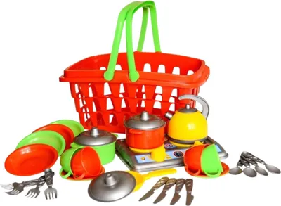 Obrázek produktu pro Nákupní košík plast + sada nádobí s vařičem v sáčku