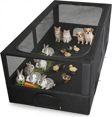 Imagen del producto de Jaula para conejos, recinto para mascotas con cubierta superior y base impermeable, con cremallera, de 162 * 82 * 58 cm. Valla desmontable para mascotas con 4 pequeñas puertas, ideal para hámsteres y conejos