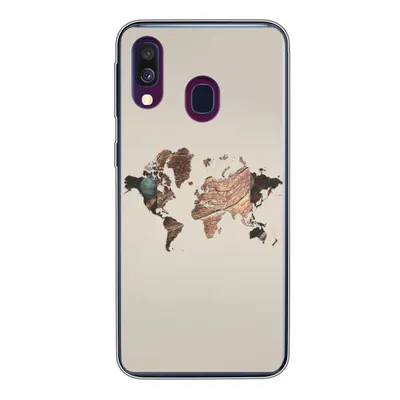 Produktbild von MuchoWow® Handyhülle Schutzhülle Hülle für Samsung Galaxy A40 Weltkarte - Holz - Braun Silikon Softcase Handy Hülle - Handy-Tasche