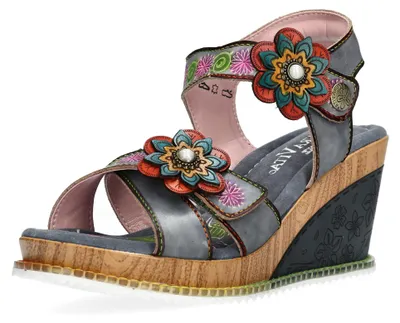 Produktbild von Laura Vita Damen Sandalette Boho Leder mit gekreuzten Riemen Ballon 26, Größe:39 EU, Farbe:Grau