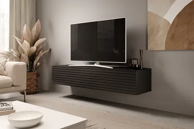 Produktbild von TV Schrank RTV 8 mit Lamellen Medienmöbel Lowboard (Schwarz + Schwarze Lamellen)