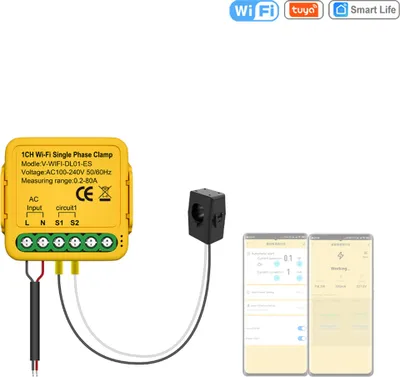 Produktbild von Tuya WiFi Ein-Aus-Controller 80A Energiezaehler Stromwandler Klemme KWh Leistungsmonitor Stromstatistik-ueberwachungsgeraet Kompatibel mit Alexa Google Home fuer Sprachsteuerung