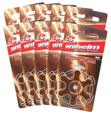 Produktbild von 60 x WILHELM Hörgerätebatterien Typ 312 braun Hörgerätbatterie PR41 ZL3 1,4/1,45 V